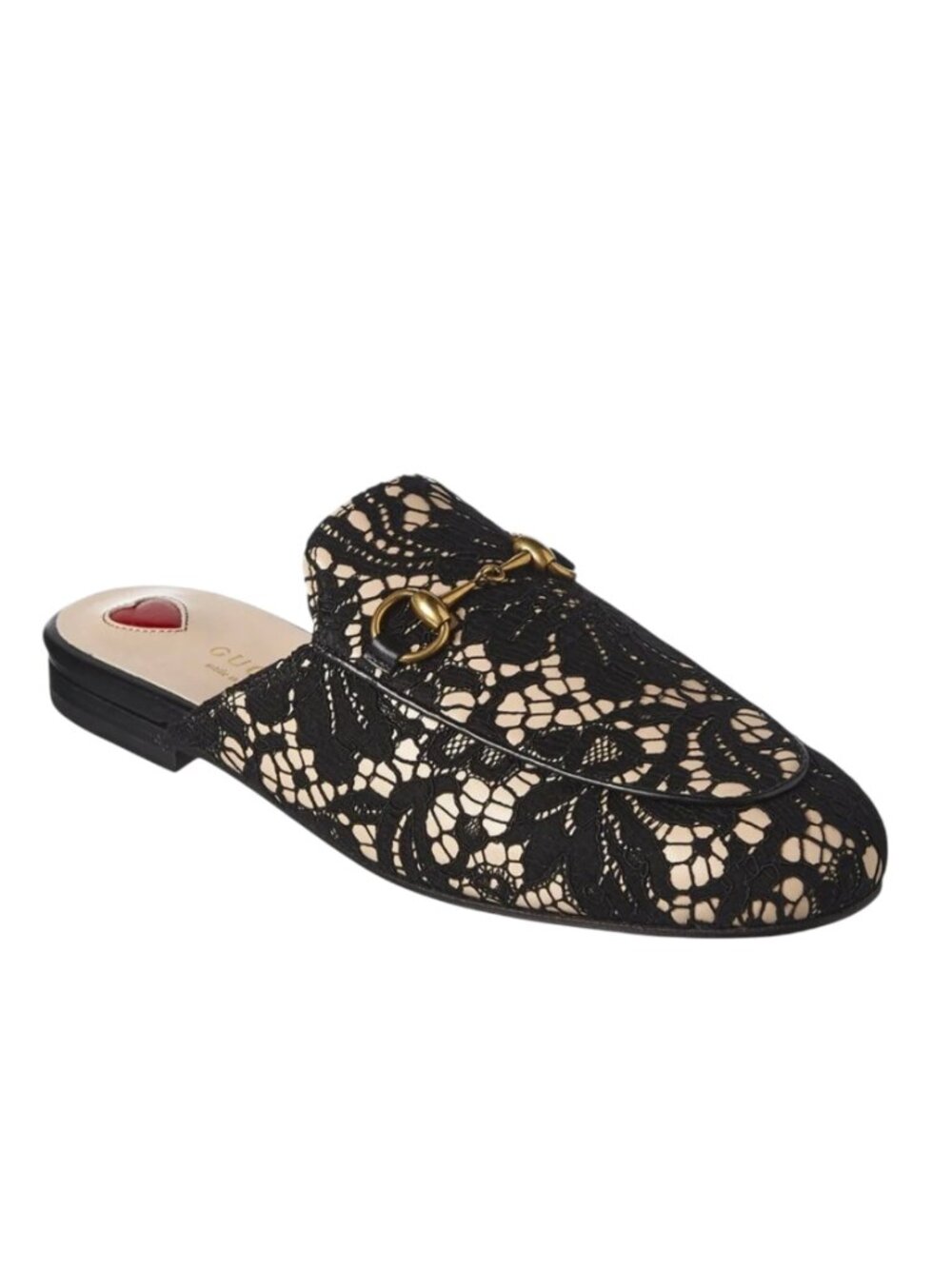 NEW Gucci Princetown Lace Mules Loafers Womens 38.5 8.5 Black Leather Slippers